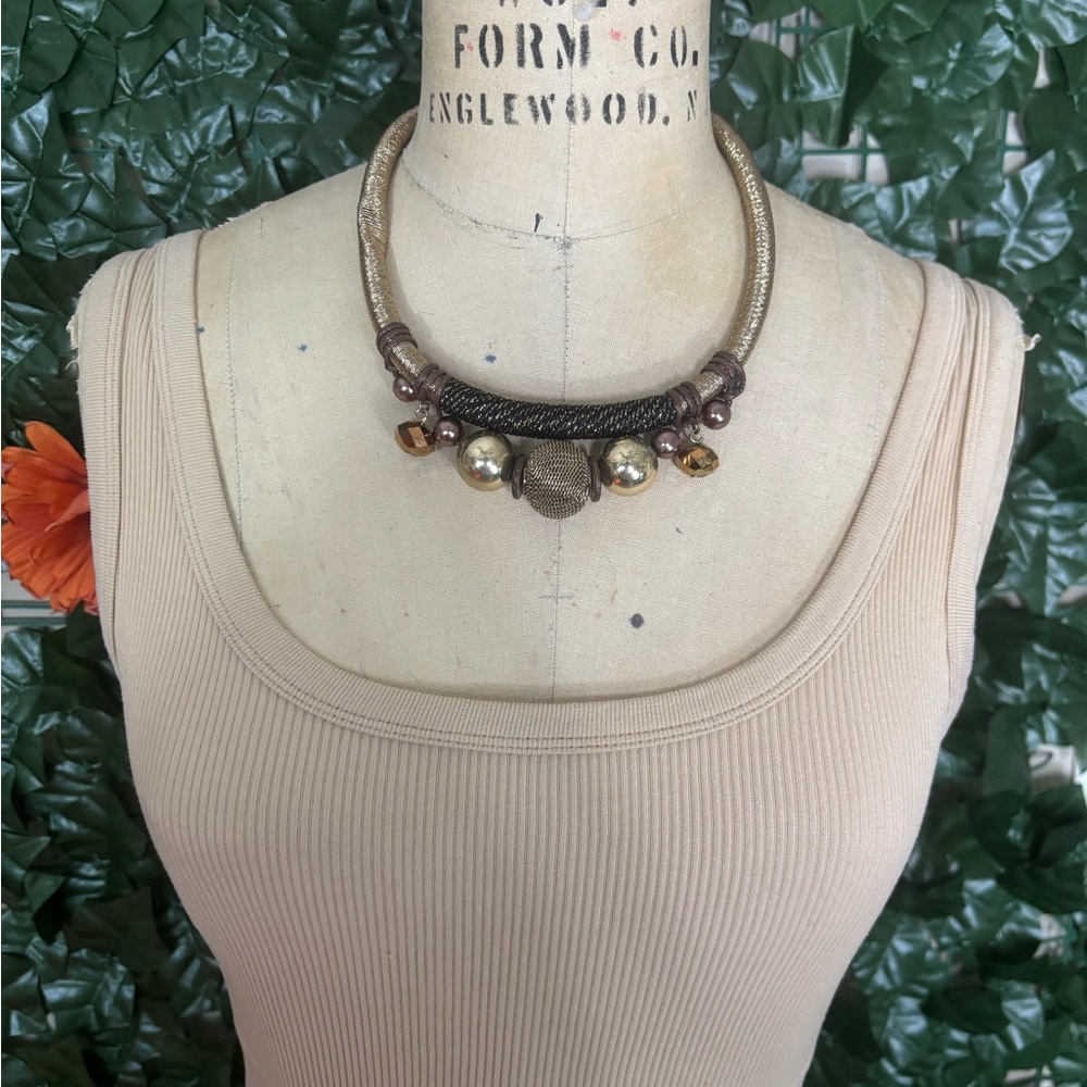 Elegant Gold and Brown Beaded Necklace